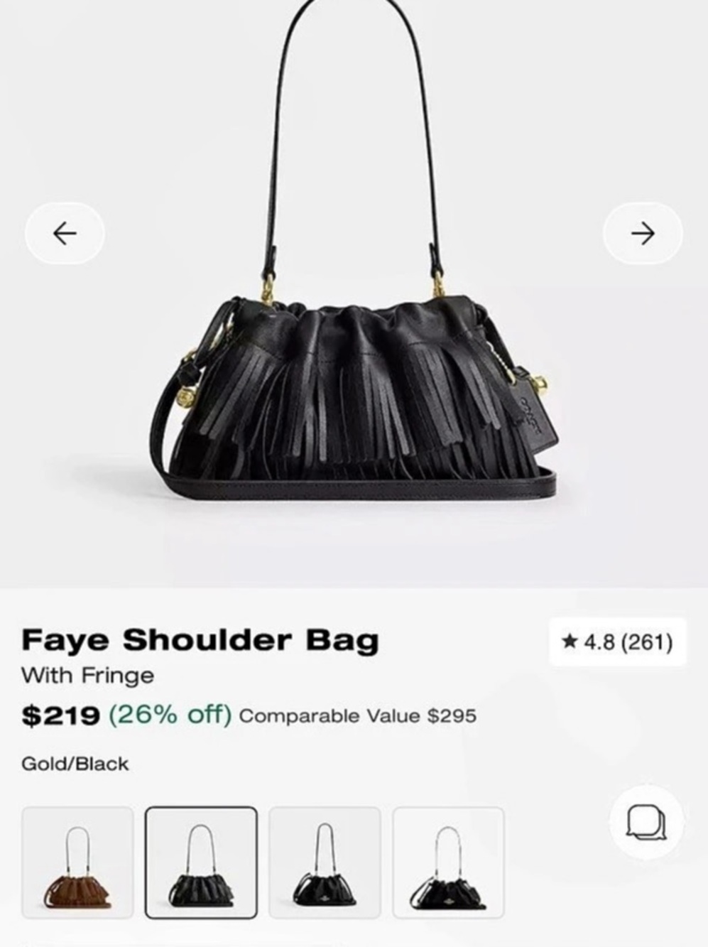 Coach Faye Shoulder Bag With Fringe in Black NWT